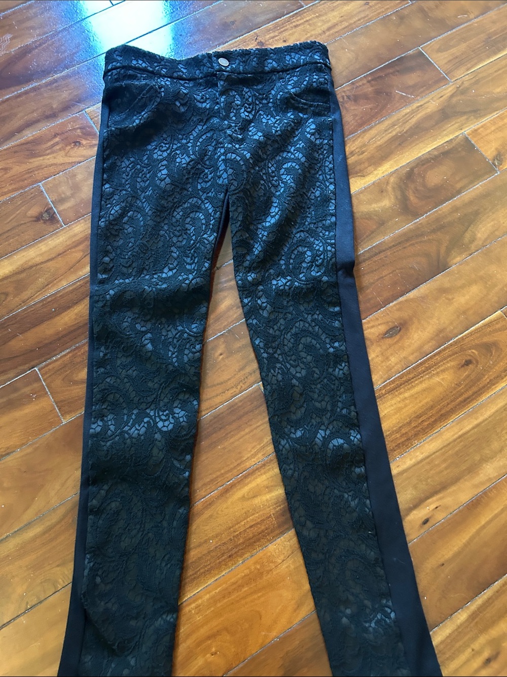 Red Brand Black Lace Boot-Cut Pants with Side Panels
